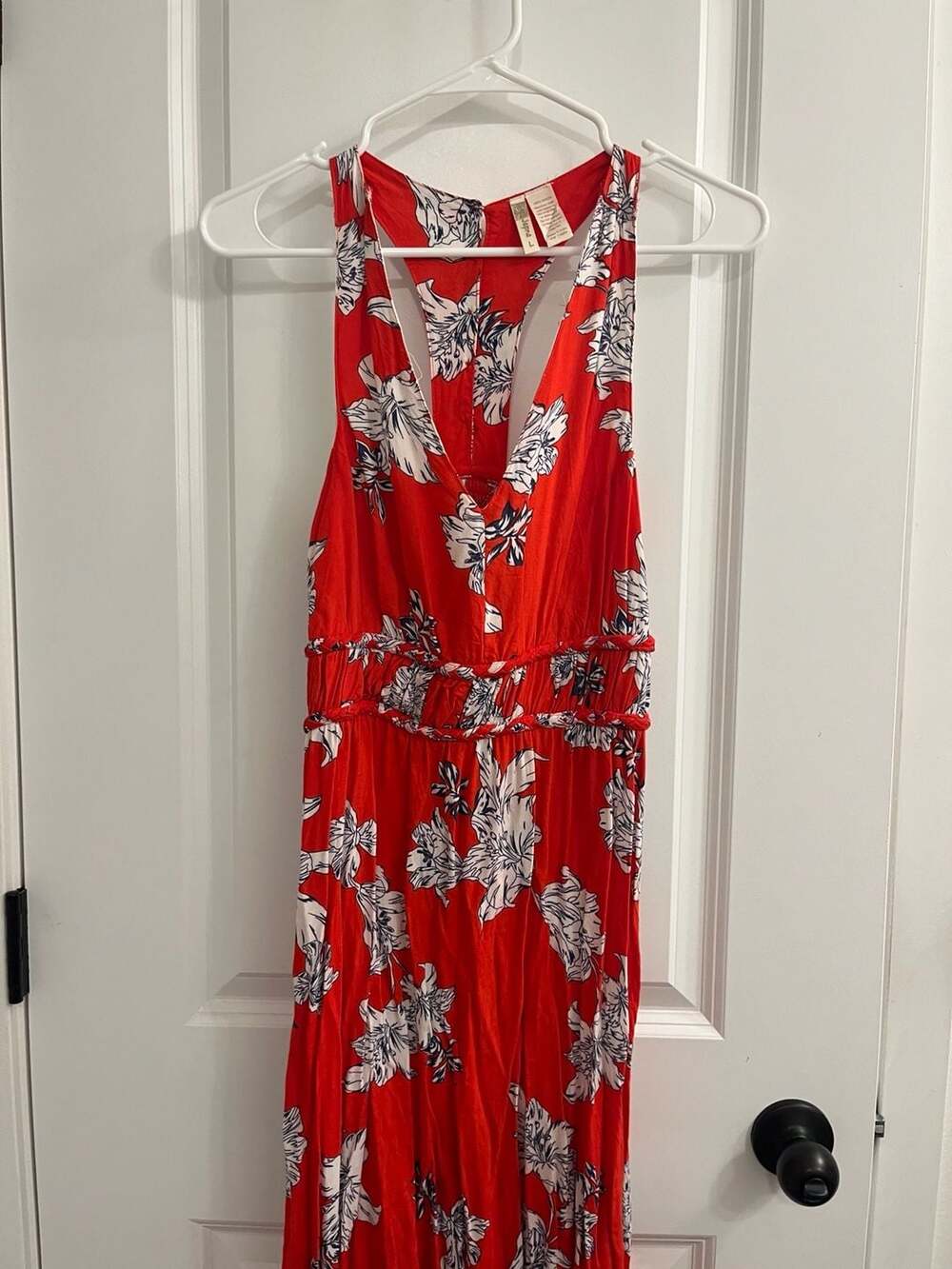 Japna Floral Print Racerback Smocked Maxi Dress Red